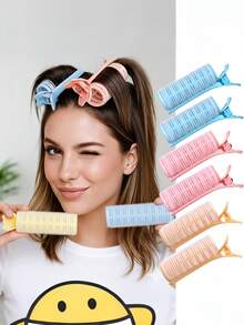 2/1pc Extra Large Heatless Self-Adhesive Hair Curler Set, Fluffy Hair Roller For Students, Slouchy Hair Curler, Root Lift Clip For Air Bangs, Create High Root Voluminous Curls | Damage Repair Overnight Curls And Bangs Styling, Pink, Blue, Yellow Optional, Suitable For Long And Medium Hair - Multicolor - View 5