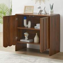 Aufbewahrungsschrank mit 2 Türen 75x60x80 cm als Sideboard Konsolentisch und Bücherschrank für Wohnzimmer Flur und Büro stilvoll geräumig, Walnuss - Nussbaum - Übersicht 6