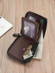 1pc New Men's Crocodile Pattern Multi-Function Zipper Fashion Casual Short Wallet Card Holder, Versatile For Youth Students Travel - Mocha Brown - View 9
