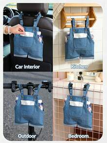 EIGIIS Car Tissue Box Storage Hanging Bag, Plush Tissue Cover, Suitable For Car Back Seat, Home Bathroom, Bedroom, Office Desk, Travel Car Storage Organizer Bag, Denim Overalls Style - A - View 4