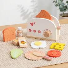 12pcs Wooden Toaster Simulation Food Set, Montessori Kitchen Toy, Role Play Educational Toy, Suitable As Birthday Gift For Toddlers - Multicolor - View 3
