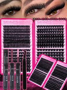 432PCS Fales Eyelash Clusters, DlY Eyelash Extension Kit, Soft & Comfortable, Natural DIY, With Bond And Seal, Tweezers, Wispy Soft Daily Cluster Lashes, Suitable For DIY Eyelash Makeup At Home, Self Use, DlY Eyelash Extension Set, Eyelash Clusters - Black - View 1