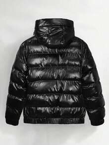 Men's Shiny Detachable Hood Long Sleeve Warm Padded Coat - Black - View 4
