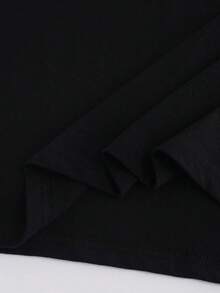 Camiseta, estampado deformado, palabras apasionadas en repetición y rayas blancas, detalles rojos en la espalda, 100% algodón de manga corta, adecuado para el verano - Negro - Ver 5