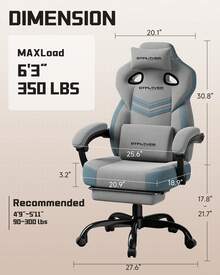 Fabric Gaming Chair With Footrest, Ergonomic Computer Desk Chair With Pocket Spring Cushion Home Office High Back Support Lumbar Support Heavy Duty Wide - Grey - View 4