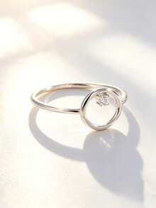 Jessie Jewelry 1pc Elegant Fashion Minimalist Mini Casual 925 Sterling Silver Round Design Ring For Women, Suitable For Dating, Party, Daily Wear, Charm Gift - Silver - View 2