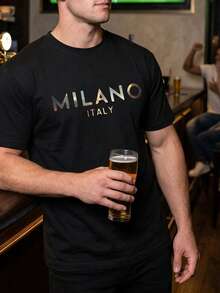 Christmas With Italian Luxury Style! Men's Short-Sleeved T-Shirt With Gradient Letter Print, Relaxed And Modern Style. Popular Item. - 黑色 - 查看 6