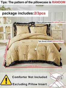 2/3 Piece French Bow Duvet Cover Set (1 Duvet Cover + 1/2 Pillowcases), Leopard Print, Black Ruffle Trim, Soft And Comfortable, Country Style Bedding, Suitable For All Seasons, Perfect As Holiday Or Birthday Gift, No Filling Included - Camel - View 4