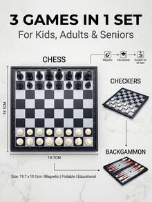 3 In 1 Magnetic Foldable Chess Checkers Backgammon Set, Portable Travel Educational Board Game For All Ages - View 2