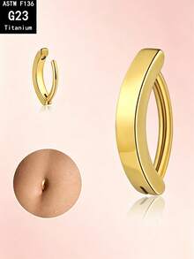Piercing de Umbigo Dourado & Prateado, Pino de Titânio G23 e Aço Inoxidável com Zircônia Pavê Completa, Anel Liso Polido Hipoalergênico, À Prova d'Água, Resistente ao Suor e Não Desbota, Presente Perfeito para Halloween/Festa/Uso Diário - piercing na barriga - Visão 9