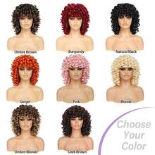 Afro Kinky Curly Wig ShortSynthetic With Bangs Black Bug Cheap Hair Halloween Heat Resistant Fiber For Africa America Women - Multicolor - View 11