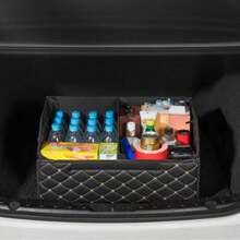 Leather Car Trunk Organizer Box, (Small And Large) Flip Lid Dust-Proof Large Capacity Storage Box, Waterproof Wear-Resistant Leather Fabric, Car Interior Storage Tools And Miscellaneous Items, Self-Driving Trip Car Trunk, Organizing Storage Box - Random Color - View 7