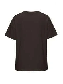 Vaiaye Women's Loose Round Neck Casual T-Shirt, Solid Color Minimalist Slim Fit Short Sleeve T-Shirt Brown - Brown - View 4