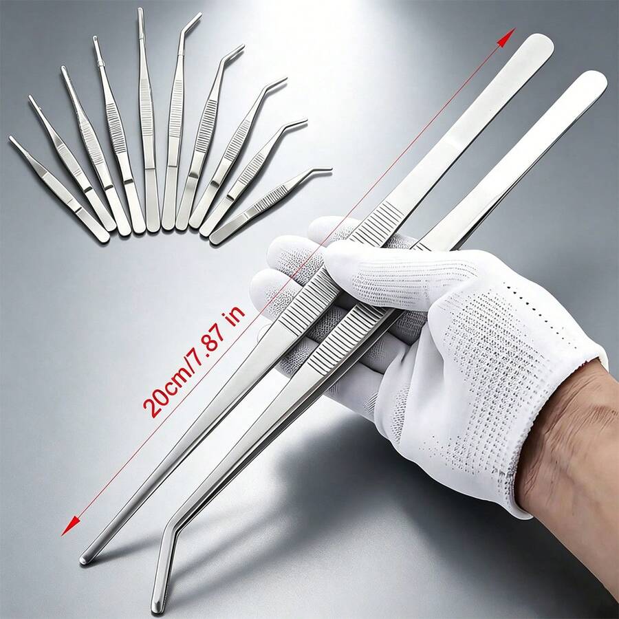 1pc/2pcs Stainless Steel Precision Tweezers, Straight & Curved Pointed Anti-Slip Serrated Tweezers, Aquarium Plant Jewelry Craft Lab Tool Set - Tweezers - View 1