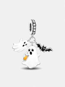 1 Stück minimalistischer modischer Halloween-Anhänger Perle, geeignet für handgemachte DIY-Armbänder, Halsketten und anderen Schmuck, perfektes Geschenk für Frauen - Silber - Übersicht 13
