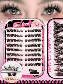 Asiteo 80pcs D Curl Self-Adhesive Single Cluster False Eyelashes 8-12mm Mixed Length, Natural Soft No Glue Needed, DIY Eyelash Extensions, Suitable For Beginners, Cute Cartoon Pet Style Segmented False Eyelashes, Eyelash Clusters - D - View 2