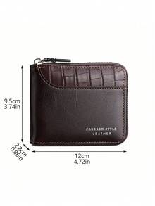 1pc New Men's Crocodile Pattern Multi-Function Zipper Fashion Casual Short Wallet Card Holder, Versatile For Youth Students Travel - Mocha Brown - View 10