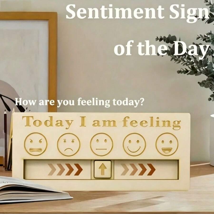 1pc Wooden Emotion Board With Emotion Labels - "How I Feel Today" 2026 Interactive Desktop Artwork - A - View 1