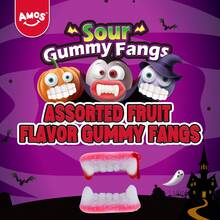 AMOS Halloween Gummi Teeth Candy Vampire Teeth - Sour Gummy Candy Fangs Individually Wrapped, 8.47oz Bag(2-Pack Bundle) - Sour Fangs-2pcs - View 2