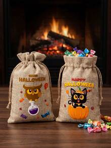 6 Peças Sacos de Juta para Doces de Halloween com Cordões, Pequenos Sacos de Juta, Sacos de Armazenamento de Presentes Mini para Festa de Halloween, Sacos de Presente de Juta, Sacos de Juta Reutilizáveis com Cordões, 6 Estilos Engraçados de Sacos de Juta com Cordões de Desenho Animado de Halloween Adequados para Doces de Halloween, Presentes de Festa e Pequenos Presentes, Suprimentos para Festa de Halloween, Doces ou Travessuras. - A - Visão 5