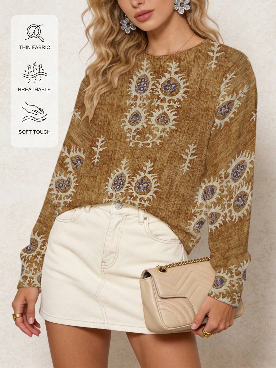 ADFHP Women's Bohemian Style Knitted Pullover Sweater, Autumn, Casual Versatile, Daily Commute - Multicolor - View 1