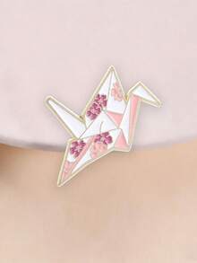 Sakura Origami Crane Enamel Pin Japanese Cherry Blossom Paper Crane Lapel Brooch Wish Peace Backpack Decor Gift - Multicolor - View 2