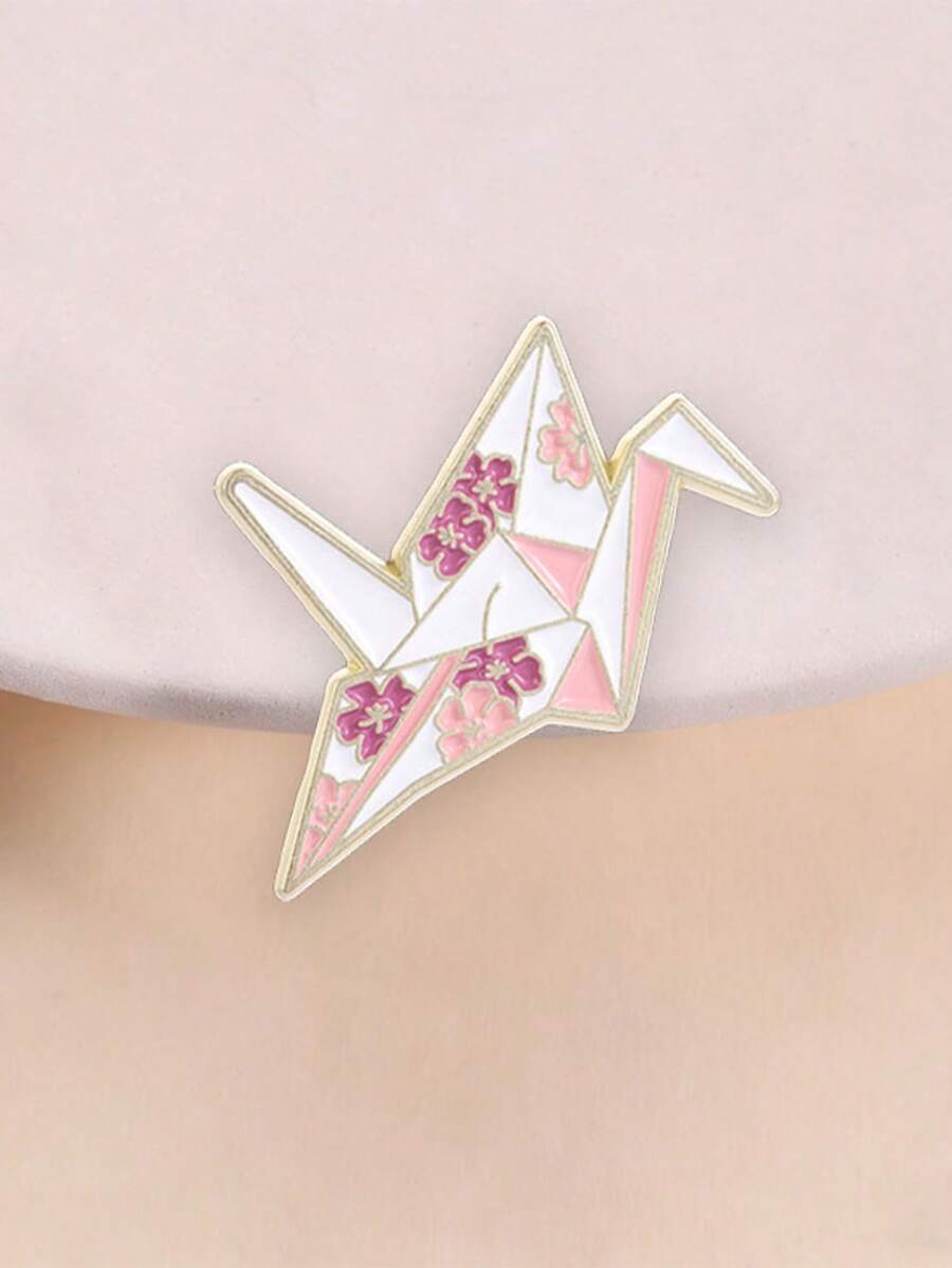 Sakura Origami Crane Enamel Pin Japanese Cherry Blossom Paper Crane Lapel Brooch Wish Peace Backpack Decor Gift