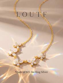 1 pièce Collier à franges en zircone exquis, bijou pour femme, cadeau, en argent sterling S925, collier à franges élégant, bijou haut de gamme, convient pour les fêtes, les bals, les cadeaux - Papillon  - Doré - View 3
