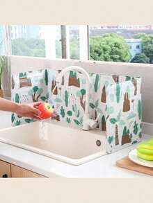 1pc/2pcs Foldable Aluminum Foil Gas Stove Splash Guard, Heat Resistant Oil-Proof Partition Board, Cactus Leaf Print Kitchen Stove Protector, Easy To Clean Oil-Proof Cooking Isolation Board, Suitable For Home Kitchen - Multicolor - View 4