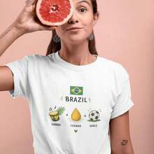 Brazil2026Football Year T Shirt Brazilian Football Fan Apparel Global Championship Trophy Coffee Palm Pattern - 白色 6 - 查看 1