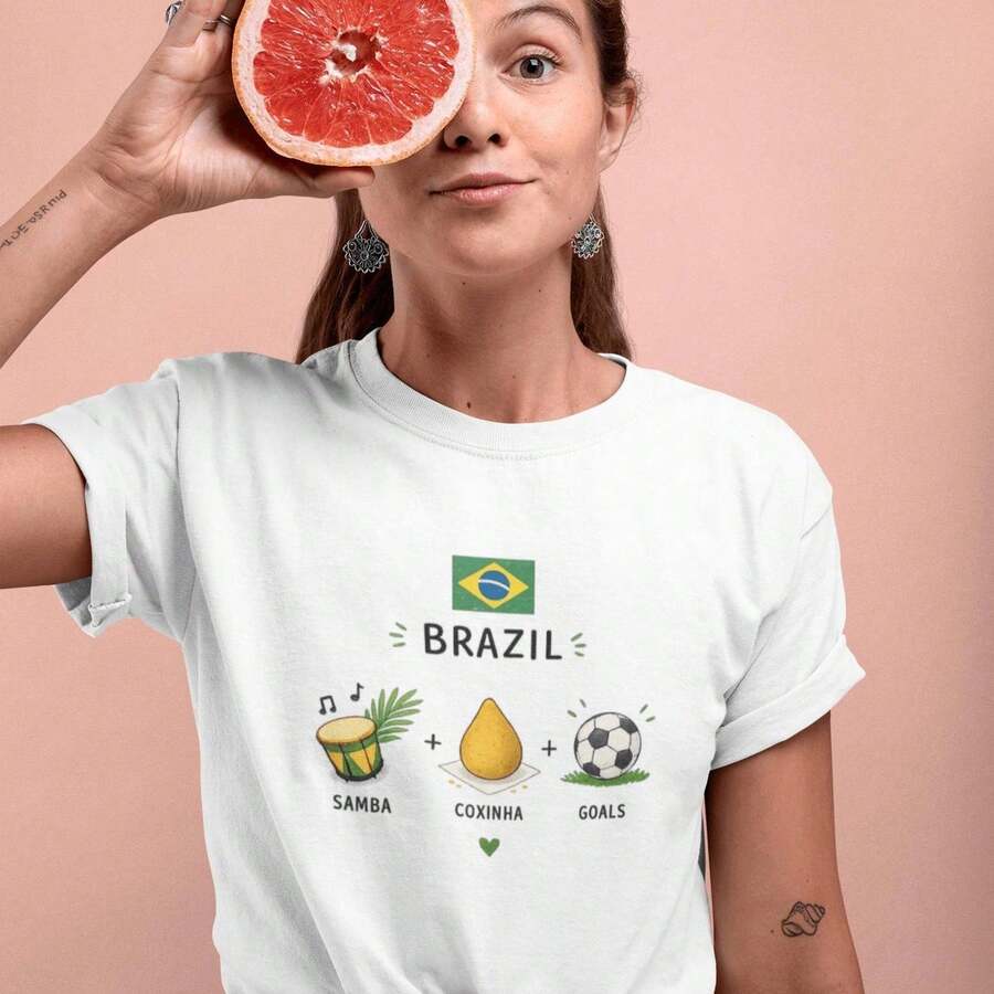 Brazil2026Football Year T Shirt Brazilian Football Fan Apparel Global Championship Trophy Coffee Palm Pattern - 白色 6 - 查看 1