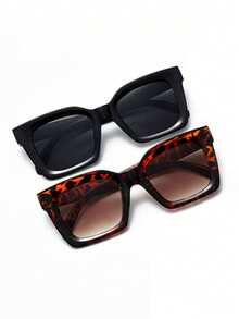 MEIRONG 2 Pairs Women's Plastic Large Frame Bohemian Fashion Glasses Set, Suitable For Daily Use, Accessories - Black Leopard Print - View 5