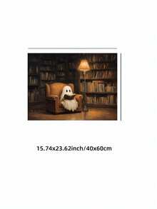 1件無框可愛幽靈在圖書館閱讀萬聖節牆面藝術版畫，復古奇幻鬧鬼書籍海報，適用臥室、宿舍、客廳、開學季，趣味海報，復古裝飾，大學宿舍必需品，獨特禮物 - 幽靈 - 查看 11