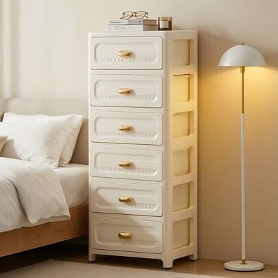 Plastic Storage Cabinet With 6 Drawers & Wheels, Mobile Tall Dresser Organizer For Bedroom Office, Easy Move, Ample Space For Cosmetics Snacks