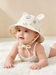 1 pieza Sombrero de sol de unicolor para bebé, sombrero de cubo transpirable para la playa con cuerda ajustable, adecuado para niños y niñas para protección solar de verano - 1PC - Ver 3