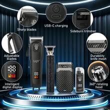 LQT (4pcs/3pcs/2pcs) Multi-Function Home Grooming Kit, Cordless Hair Clipper, Beard Trimmer, Ear & Nose Hair Trimmer & Men's Razor, USB-C Charging, Suitable For Personal Travel, Home And Barber Use, Ideal Men's Gift, Father's Day Gift - View 9
