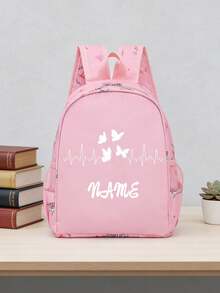1pc Personalized Back To School Backpack, Casual Cute Butterfly Heart Print, Zipper Closure Nylon Material, Adjustable Shoulder Straps, Hand-Carryable, Suitable For School, Commuting, Shopping, Daily Use. Birthday Gift. - Multicolor - View 22