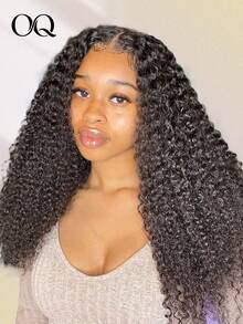 OQ 180% Density 16-30 Inch Natural Color Curly Human Hair Wig, 7x5 HD Seamless Frontal Wig, Pre-Cut Pre-Trimmed, Unprocessed Pure Virgin Hair, Fashionable Natural Holiday Style, Suitable For Business And Home - SNatural - View 2