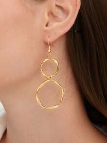 Ashenrae 1 Pair Creative Twisted Infinity Loop Dangle Earrings With Long Ring Pendant, Suitable For Women's Daily Wear - Gold - View 2