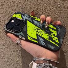[24h Shipping From DE/FR/ES]Phone Case: Bold Neon Green And Black Abstract Pattern With Dynamic Lines And Splatter Effect For Iphone17 16 15 14 13 12 11 Pro Max 12 13 Mini Xs Xr X 8 7 Plus Shockproof Hard Shell Case With Camera Protection Urban Street Style Design Perfectthe Perfect Present - 1pcs - 查看 6