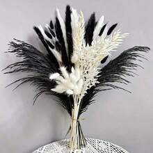 1 Bunch Black & White Artificial Reed Grass, Bohemian Style Artificial Flowers, Suitable For Vase Centerpiece, Wedding Bridal Bouquet, Home Office And Party Decoration - Black and White - View 5