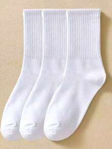 6 Pairs White High Elasticity Sports Socks, Breathable And Moisture-Wicking, Unisex Sports Casual Daily Socks, Available In 1/5/10 Pairs - White - View 2