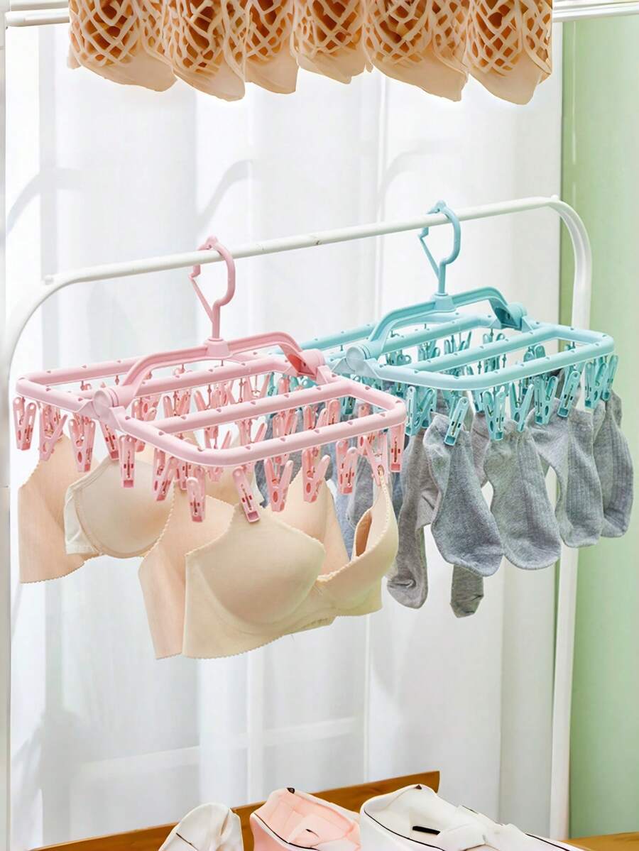 1PC Rotating 32-Clip Plastic Drying Rack-Space Saving Foldable Hanger For Socks,Underwear&Small Laundry,Ideal For Bedroom, Bathroom,Wardrobe,Dorm Storage&Laundry Room Organization,Back-To-School Essentials,Gift Must Be Selected