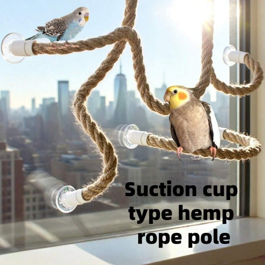 1pc|Suction Cup Sisal Rope Bird Toy, Natural Durable Chewing & Climbing Toy For Parrots, Hanging Cage Decoration With Interactive Fun, Relieves Boredom And Exercises Beak, Easy To Install, Great Gift For Pet Birds - A+B - View 1