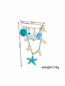 1pc Ocean Vacation Bohemian Brooch, Marine Life Ceramic Fish, Acrylic Starfish Pendant, Faux Pearl With Shell Pendant, Multi-Purpose Brooch Pin For Women - Multicolor - View 5