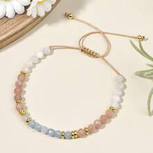 1pc Elegant Minimalist 4mm Natural Moonstone, Sunstone & Aquamarine Braided Adjustable Bracelet, Energy Healing Crystal Stone Jewelry For Women, Suitable For Daily Wear, Vacation, Layering, Versatile Accessory, Perfect Gift Choice - Multicolor - View 14