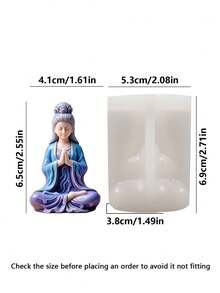 3D Sitting Guan Yin Buddha Statue Silicone Candle Mold, Prayer Hands Pose, For DIY Candles, Plaster, Resin Home Decor Ornaments, Religious Handmade Gift - A - View 5