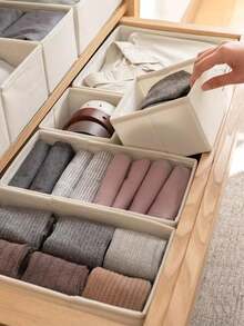 1pc Fabric Underwear Compartment Storage Box, 900D Divided Storage Box For Socks, Bras And Underwear, Home Drawer-Style Compartment Storage Organizer, Suitable For Stationery, Glasses, Masks, Belts,Bedroom Room Decor,Back To School - Beige - View 3