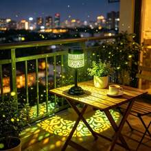 1pc LED Outdoor Yard Light, Solar Hollow Projection Table Lamp, Portable Solar Lamp Stand, Garden Decor Atmosphere Lighting, Halloween & Christmas Decoration Light - Colored Light - View 1