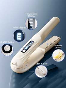2-In-1 Portable Hair Straightener And Curler, Wireless Ceramic Heating Plate, Rechargeable Cordless Hair Clip, Upgraded Smart Temperature Control Anti-Scald, Suitable For Party And Travel - Multicolor - View 10